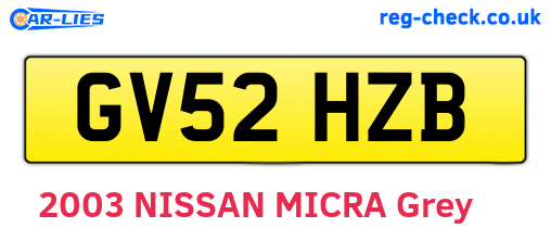 GV52HZB are the vehicle registration plates.