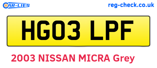 HG03LPF are the vehicle registration plates.