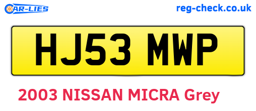 HJ53MWP are the vehicle registration plates.