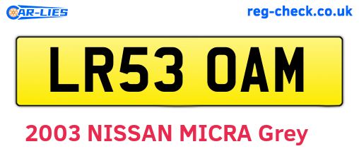 LR53OAM are the vehicle registration plates.