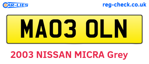 MA03OLN are the vehicle registration plates.