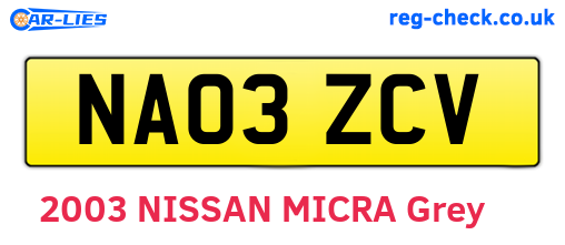 NA03ZCV are the vehicle registration plates.