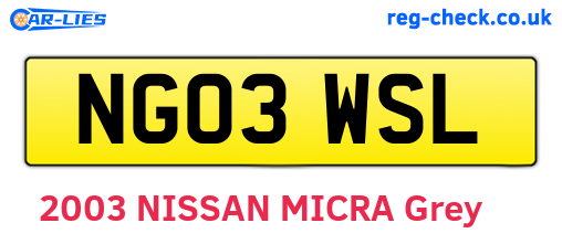 NG03WSL are the vehicle registration plates.