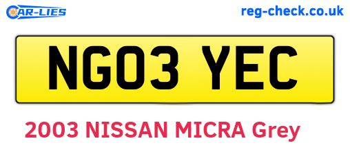 NG03YEC are the vehicle registration plates.