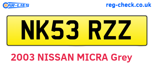 NK53RZZ are the vehicle registration plates.