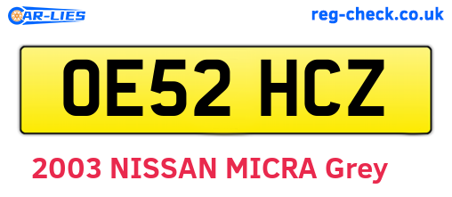 OE52HCZ are the vehicle registration plates.