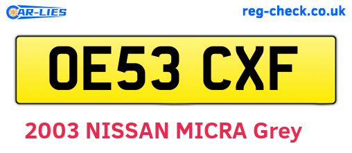 OE53CXF are the vehicle registration plates.