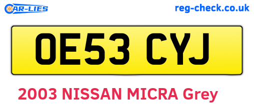 OE53CYJ are the vehicle registration plates.