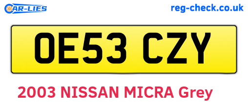OE53CZY are the vehicle registration plates.