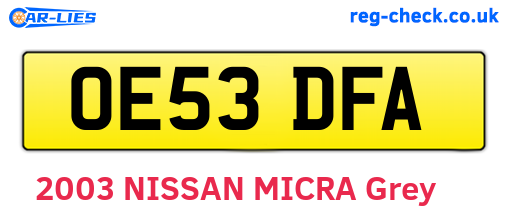 OE53DFA are the vehicle registration plates.