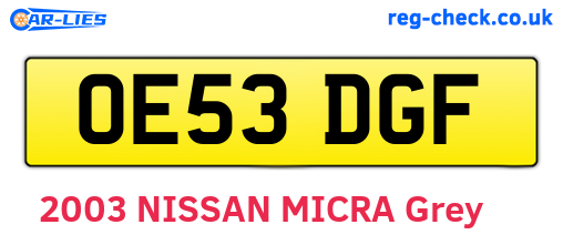 OE53DGF are the vehicle registration plates.