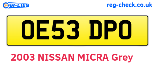 OE53DPO are the vehicle registration plates.