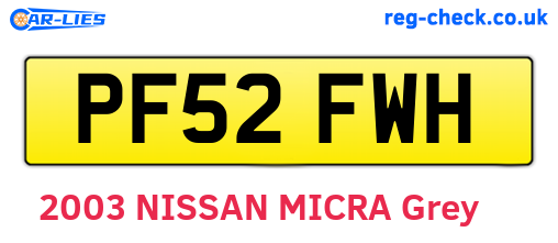 PF52FWH are the vehicle registration plates.