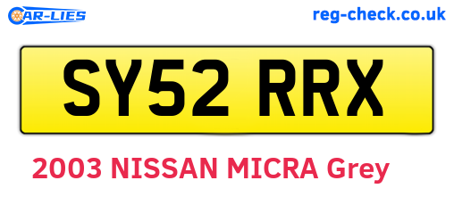 SY52RRX are the vehicle registration plates.