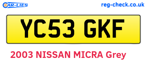 YC53GKF are the vehicle registration plates.