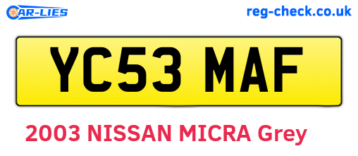 YC53MAF are the vehicle registration plates.