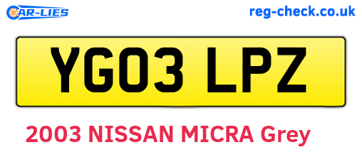 YG03LPZ are the vehicle registration plates.