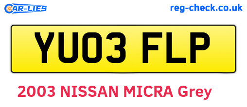 YU03FLP are the vehicle registration plates.