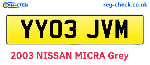 YY03JVM are the vehicle registration plates.