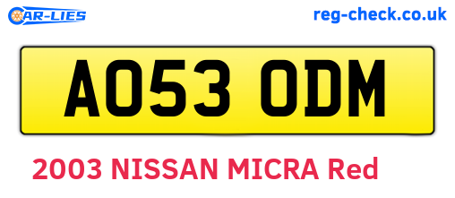 AO53ODM are the vehicle registration plates.