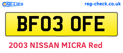 BF03OFE are the vehicle registration plates.