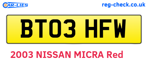 BT03HFW are the vehicle registration plates.
