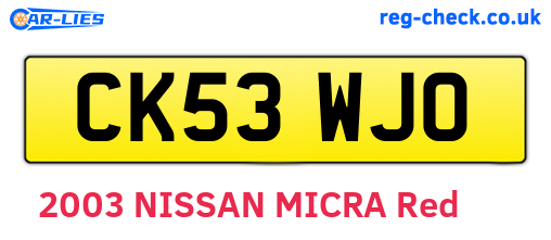 CK53WJO are the vehicle registration plates.