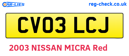 CV03LCJ are the vehicle registration plates.