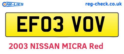 EF03VOV are the vehicle registration plates.