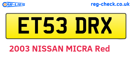 ET53DRX are the vehicle registration plates.