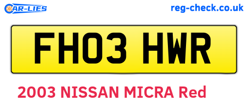 FH03HWR are the vehicle registration plates.