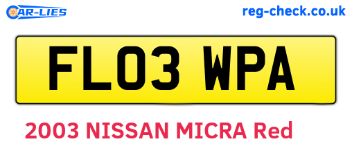 FL03WPA are the vehicle registration plates.