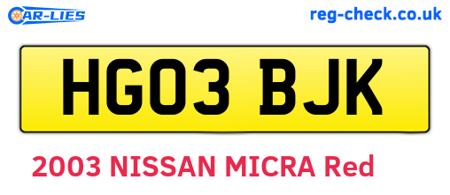 HG03BJK are the vehicle registration plates.