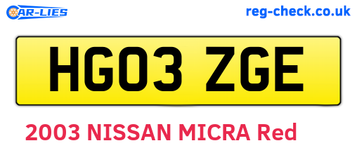 HG03ZGE are the vehicle registration plates.