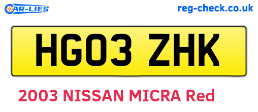 HG03ZHK are the vehicle registration plates.