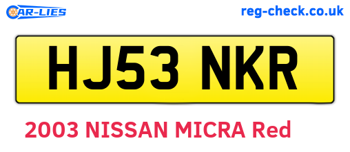 HJ53NKR are the vehicle registration plates.