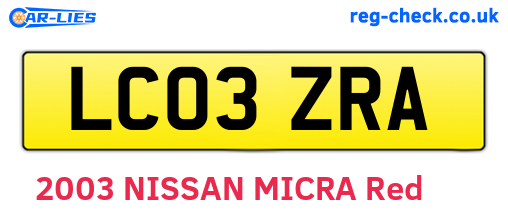 LC03ZRA are the vehicle registration plates.