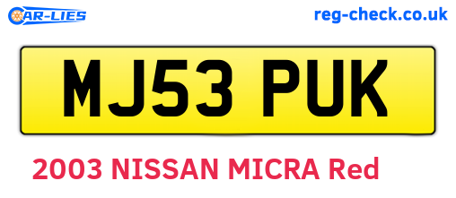 MJ53PUK are the vehicle registration plates.