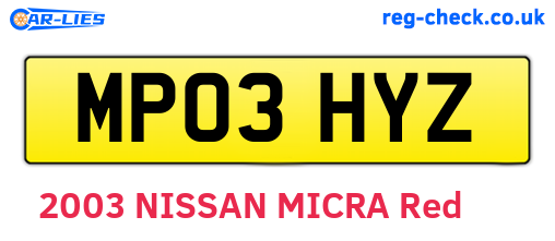 MP03HYZ are the vehicle registration plates.