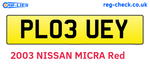 PL03UEY are the vehicle registration plates.