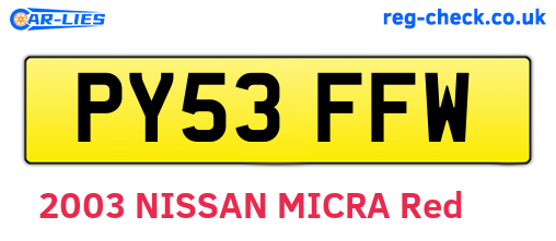 PY53FFW are the vehicle registration plates.