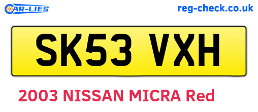 SK53VXH are the vehicle registration plates.