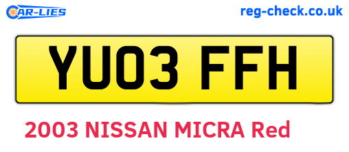 YU03FFH are the vehicle registration plates.