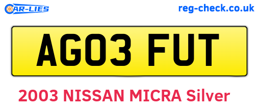 AG03FUT are the vehicle registration plates.