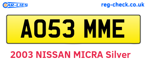 AO53MME are the vehicle registration plates.