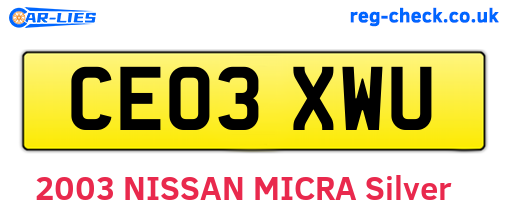 CE03XWU are the vehicle registration plates.