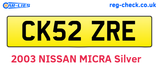 CK52ZRE are the vehicle registration plates.