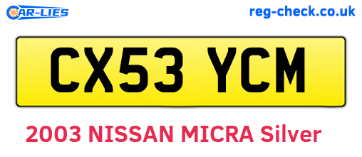 CX53YCM are the vehicle registration plates.