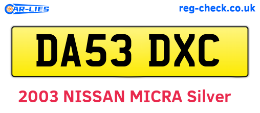 DA53DXC are the vehicle registration plates.