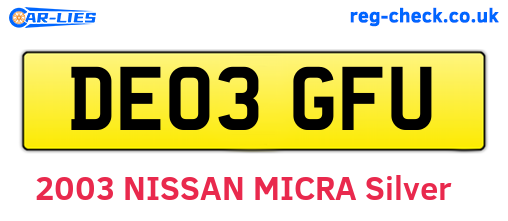 DE03GFU are the vehicle registration plates.